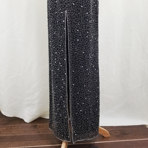 SOLD Vintage Scala beaded gown black silk dress long LG - Picture 7 of 10